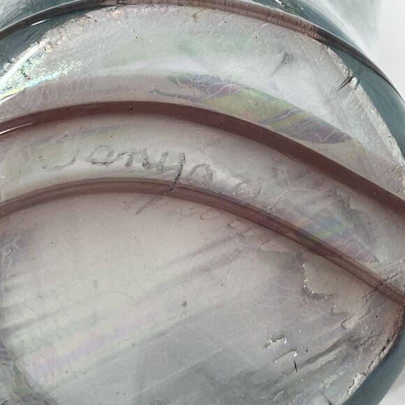 Studio Art Glass Purple Iridescent Handkerchief Vase Signed Double Layer - Picture 9 of 9